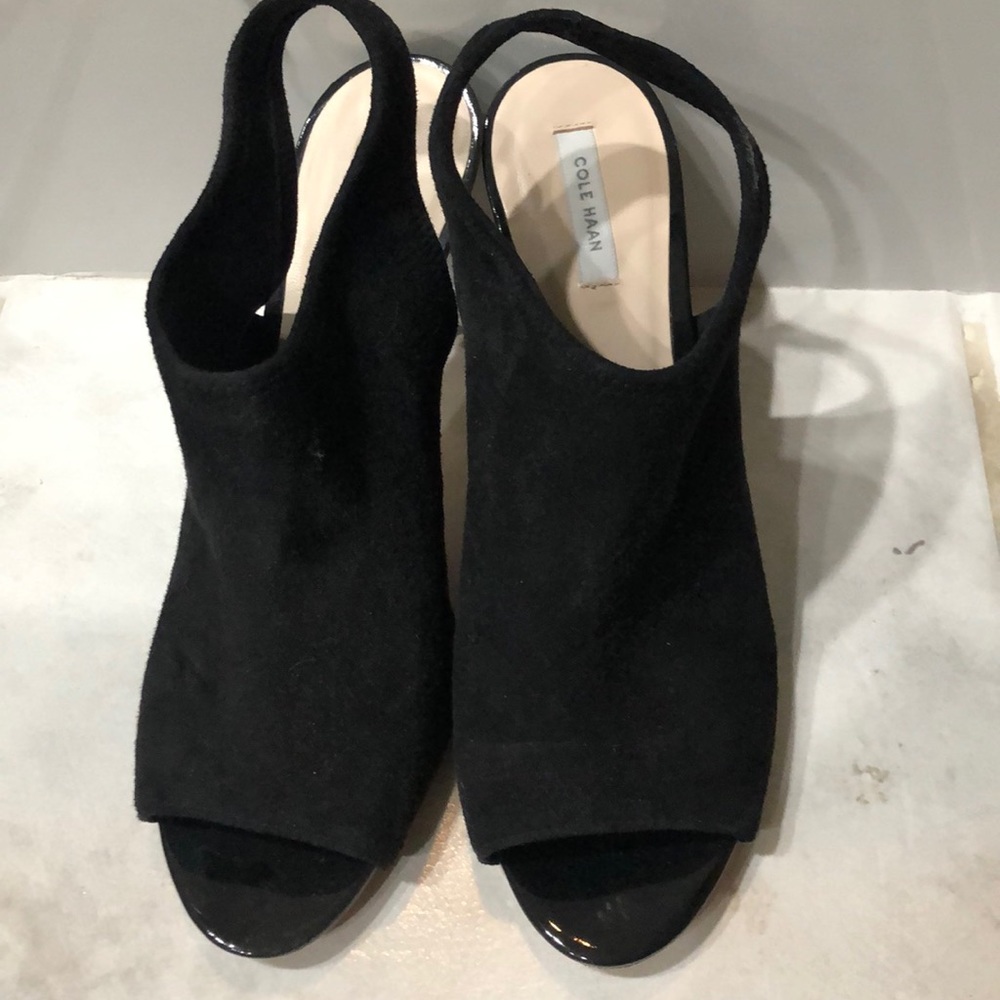 Black Suede Cole Haan sling backs